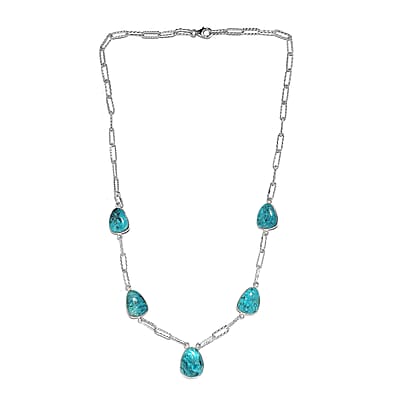 Artisan Crafted Peruvian Opalina Paper Clip Chain Station Necklace 18 Inches in Sterling Silver 42.75 ctw