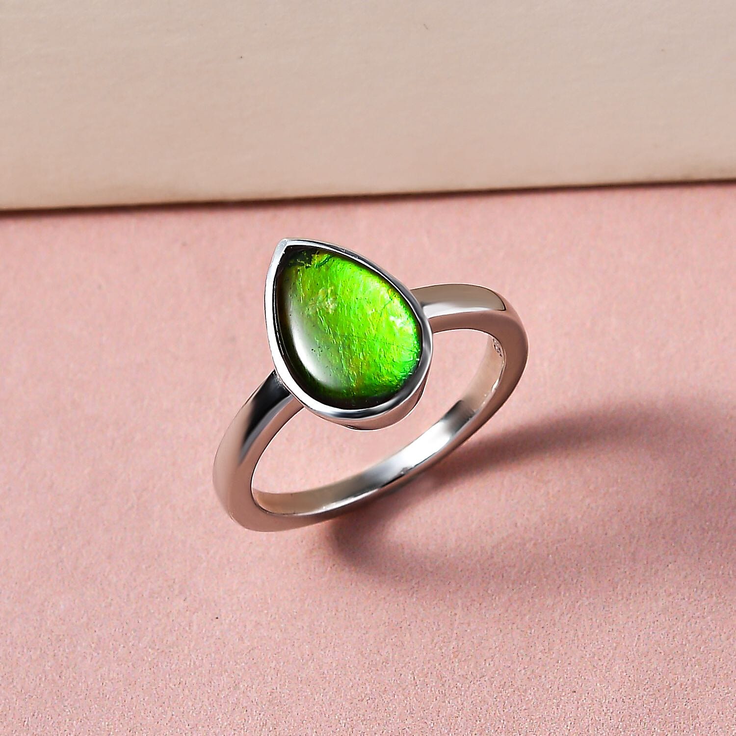 Ammolite 2.40 ctw Solitaire Ring in Platinum Over Sterling Silver (Size 6.5)