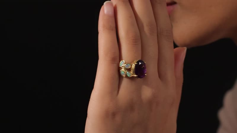 Premium Amethyst and Ethiopian Welo Opal Ring in Vermeil Yellow Gold Over Sterling Silver 6.65 ctw
