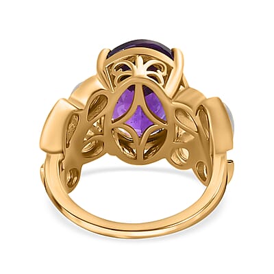 Premium Amethyst and Ethiopian Welo Opal 6.60 ctw Accent Ring, Vermeil Yellow Gold Over Sterling Silver Ring, Fancy Ring