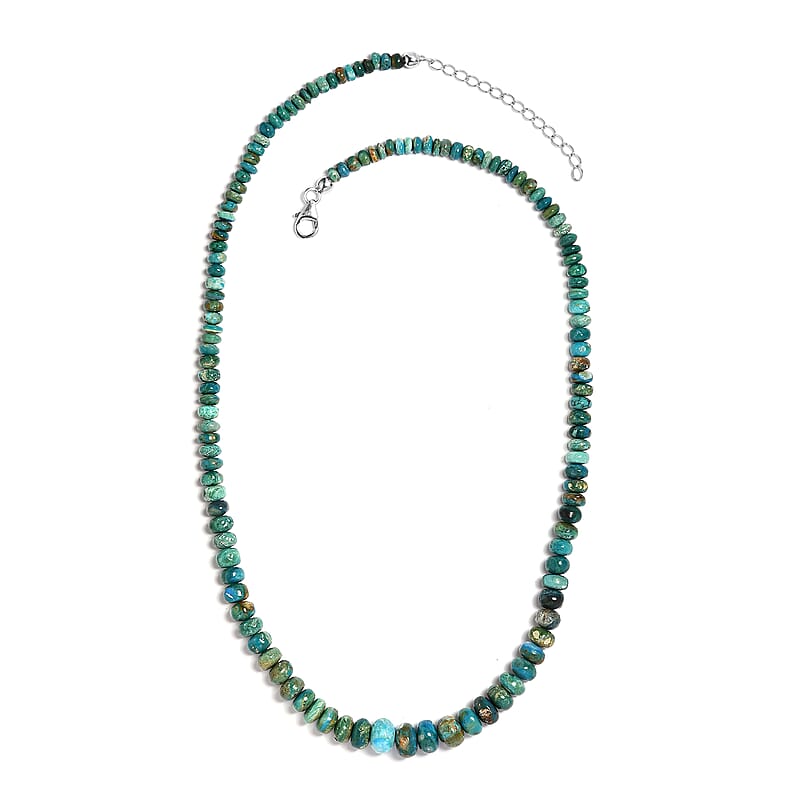 Peruvian Opalina 105.10 ctw Beaded Necklace 18-20 Inches in Rhodium Over Sterling Silver