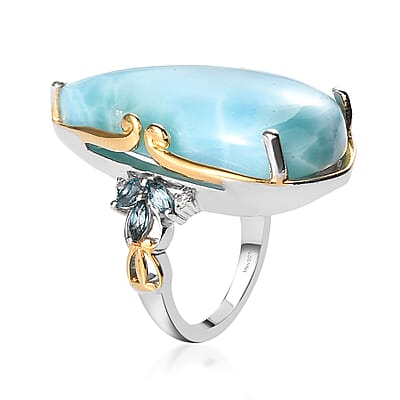 Larimar and Multi Gemstone Ring in Vermeil Yellow Gold and Platinum Over Sterling Silver (Size 10.0) 7.15 Grams 23.75 ctw