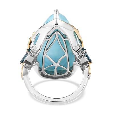 Larimar and Multi Gemstone Ring in Vermeil Yellow Gold and Platinum Over Sterling Silver (Size 10.0) 7.15 Grams 23.75 ctw