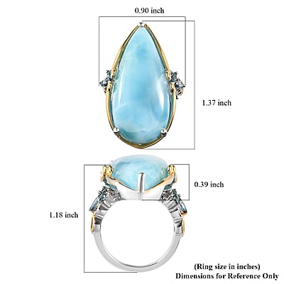 Larimar and Multi Gemstone Ring in Vermeil Yellow Gold and Platinum Over Sterling Silver (Size 10.0) 7.15 Grams 23.75 ctw