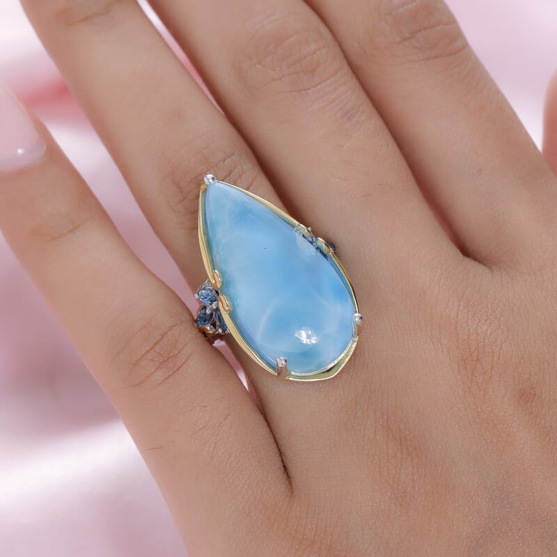 Larimar and Multi Gemstone Ring in Vermeil Yellow Gold and Platinum Over Sterling Silver (Size 7.0) 23.75 ctw
