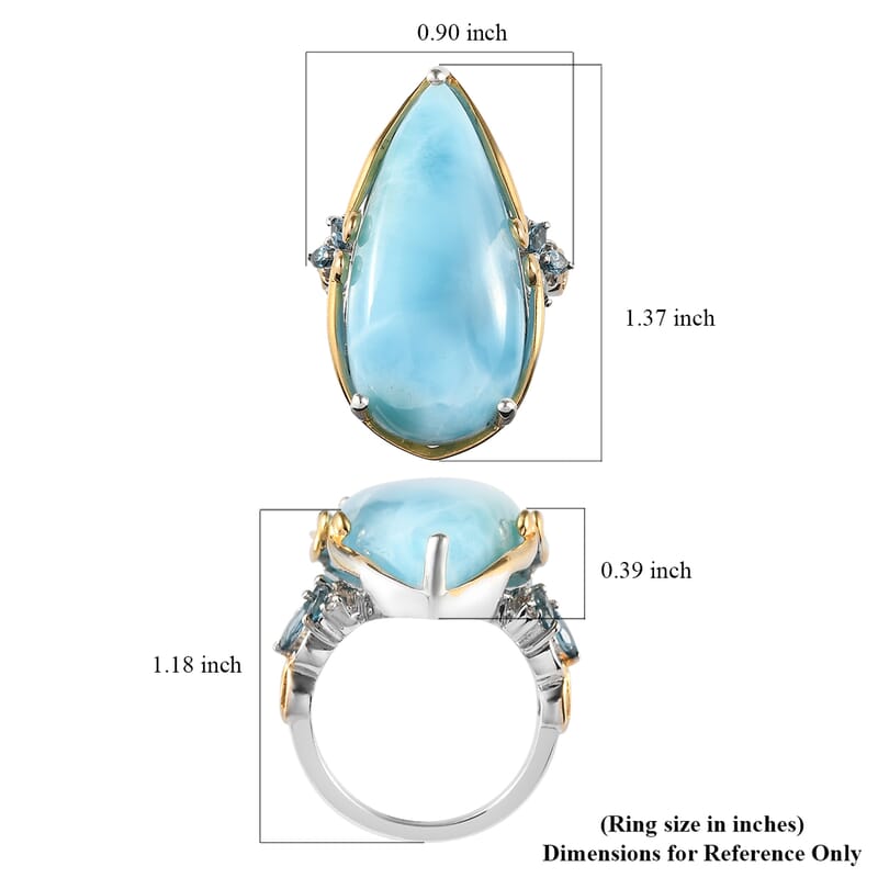 Larimar and Multi Gemstone Ring in Vermeil Yellow Gold and Platinum Over Sterling Silver (Size 7.0) 23.75 ctw