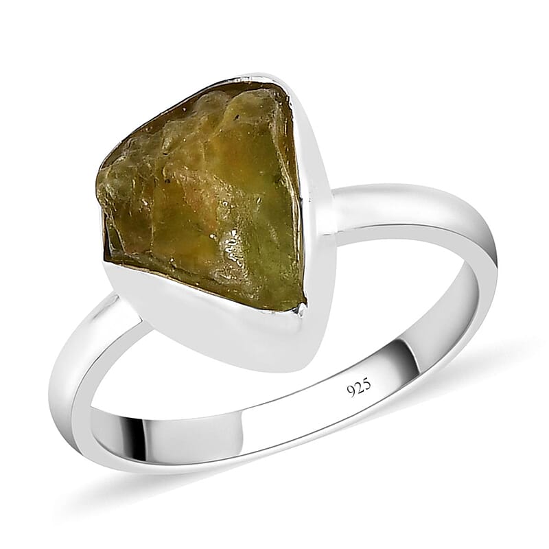 Artisan Crafted Rough Cut Arizona Peridot Solitaire Ring in Sterling Silver (Size 10.0) 4.60 ctw