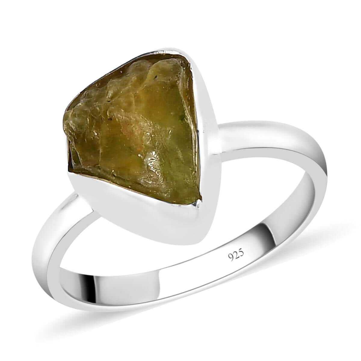 Artisan Crafted Rough Cut AMERICAN Natural Arizona Peridot Solitaire Ring in Sterling Silver 4.60 ctw image number 0