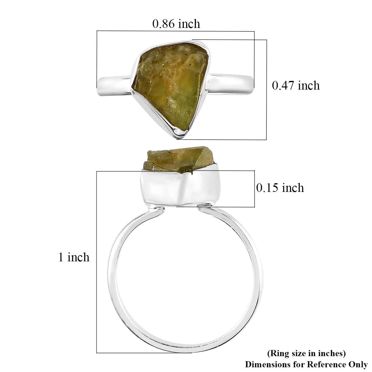 Artisan Crafted Rough Cut AMERICAN Natural Arizona Peridot Solitaire Ring in Sterling Silver 4.60 ctw image number 5