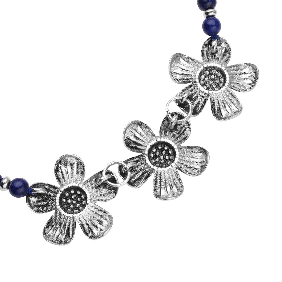 Lapis Lazuli and Austrian Crystal, Resin Floral Necklace 18-20 Inches in Silvertone 57.50 ctw image number 4