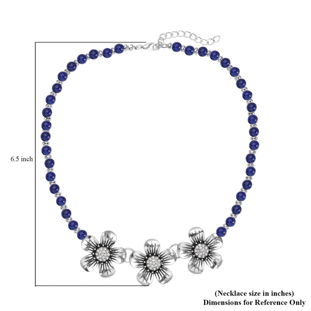Lapis Lazuli and Austrian Crystal, Resin Floral Necklace 18-20 Inches in Silvertone 57.50 ctw image number 5