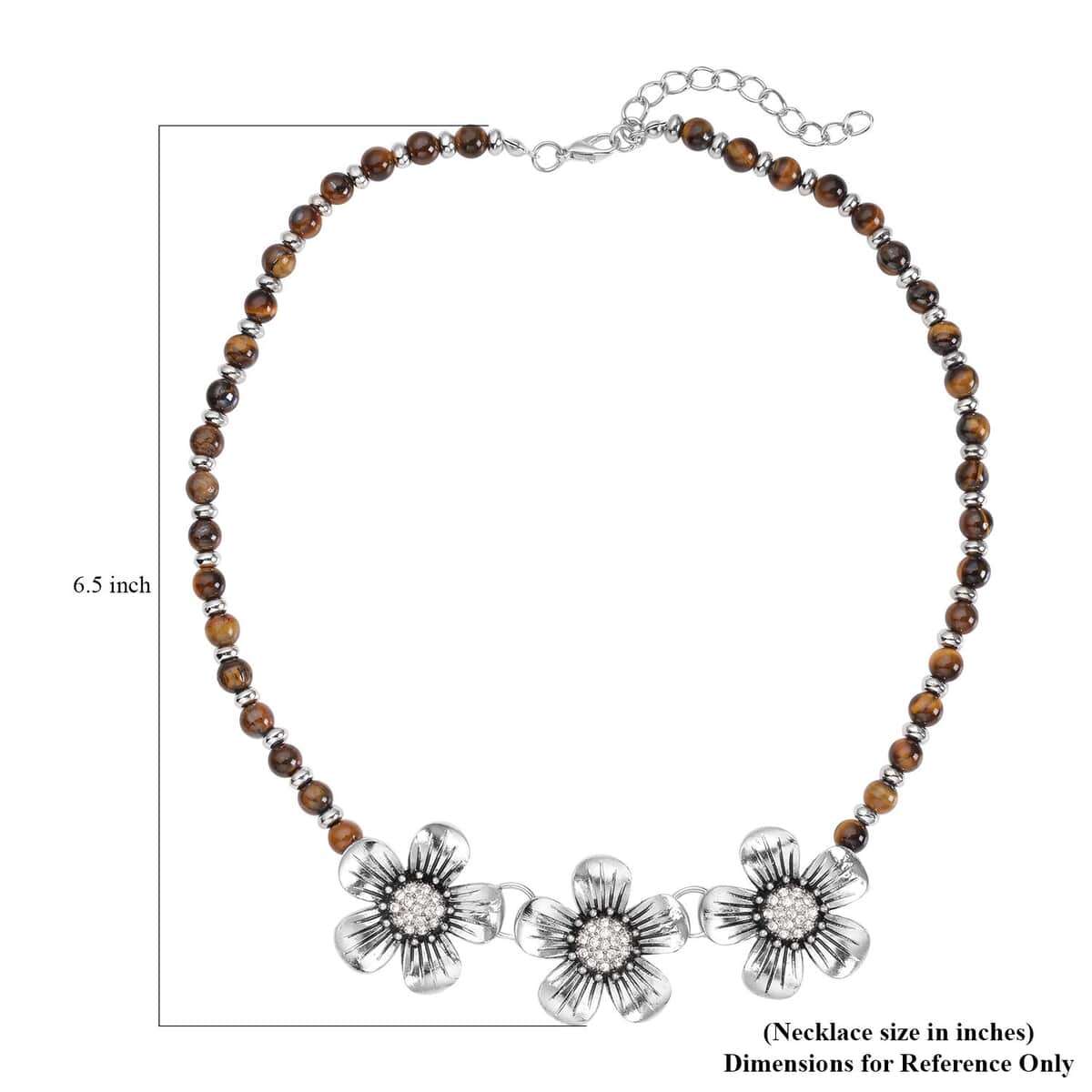 Yellow Tiger's Eye, Austrian Crystal, Resin Floral Necklace 18-20 Inches in Silvertone 57.50 ctw image number 5