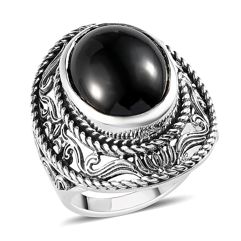 Thai Black Spinel Solitaire Ring in Sterling Silver (Size 10.0) 13.30 ctw