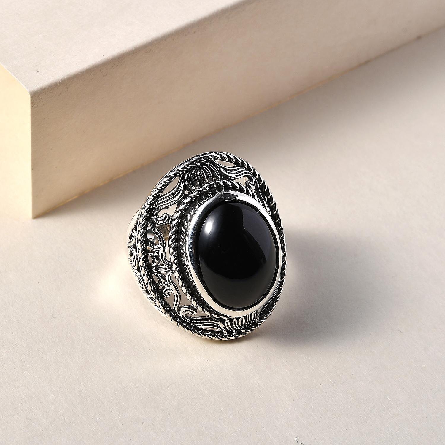 Thai Black Spinel Solitaire Ring in Sterling Silver (Size 10.0) 13.30 ctw