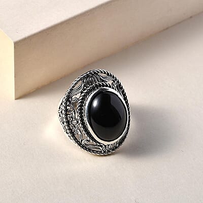Thai Black Spinel Solitaire Ring in Sterling Silver (Size 10.0) 13.30 ctw