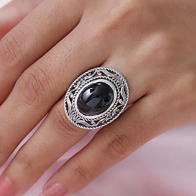 Thai Black Spinel Solitaire Ring in Sterling Silver (Size 10.0) 13.30 ctw