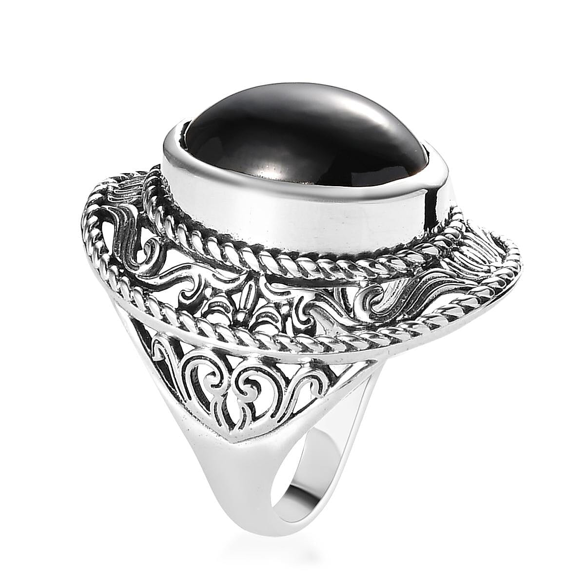 Thai Black Spinel Solitaire Ring in Sterling Silver (Size 10.0) 13.30 ctw