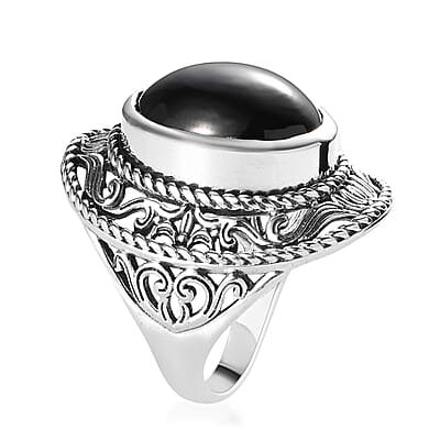 Thai Black Spinel Solitaire Ring in Sterling Silver (Size 10.0) 13.30 ctw