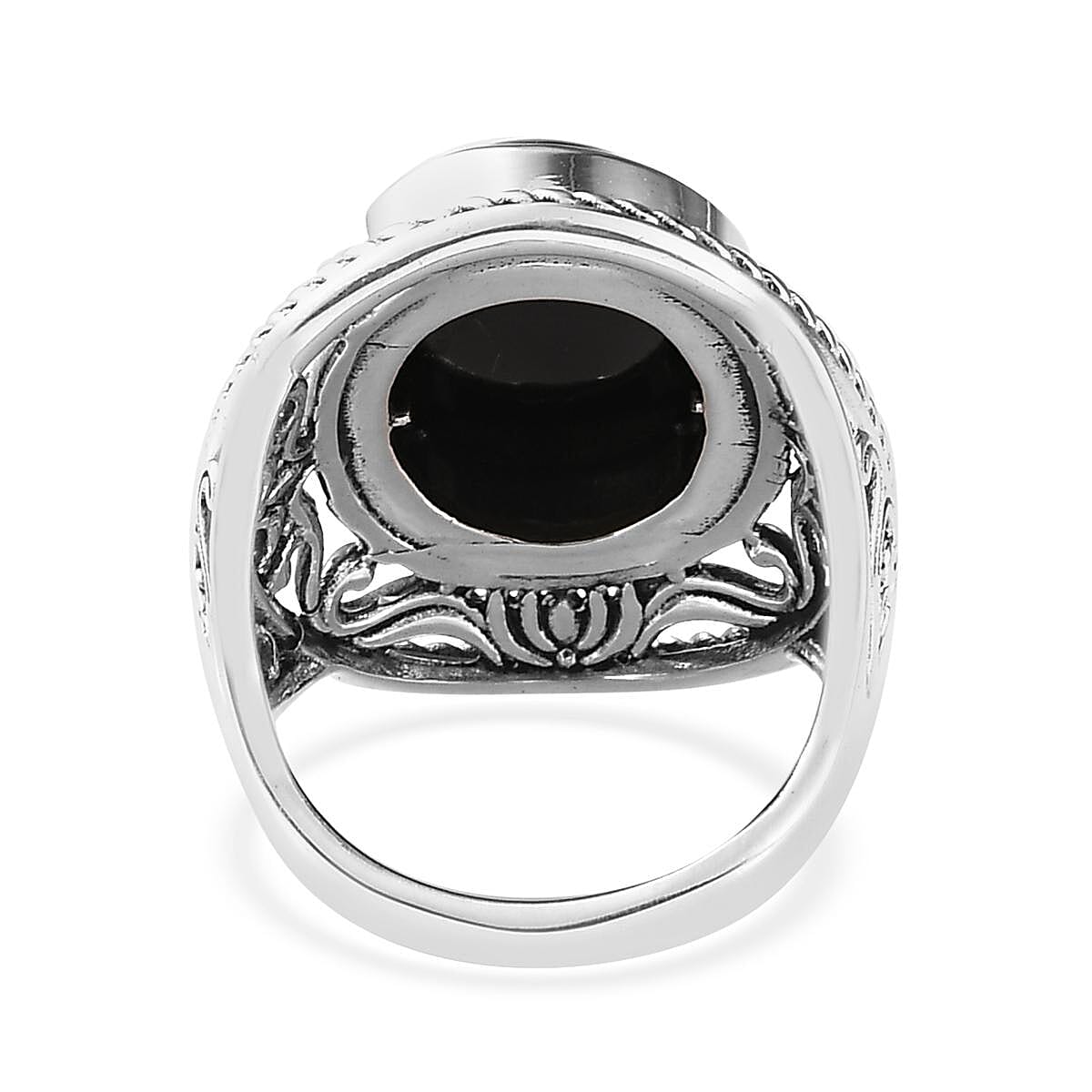 Thai Black Spinel Solitaire Ring in Sterling Silver (Size 10.0) 13.30 ctw