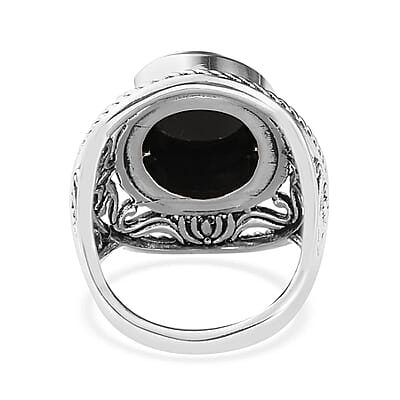 Thai Black Spinel Solitaire Ring in Sterling Silver (Size 10.0) 13.30 ctw