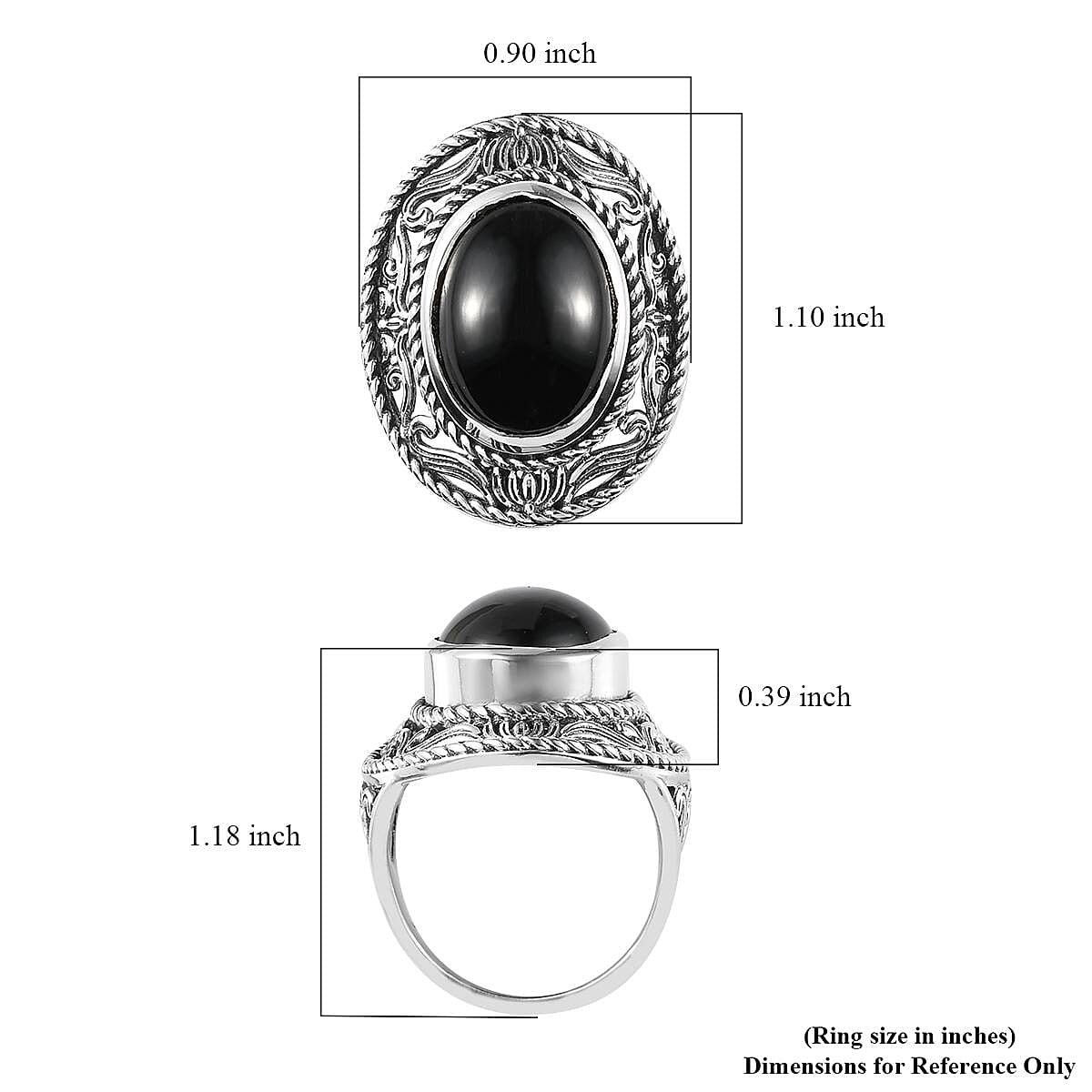 Thai Black Spinel Solitaire Ring in Sterling Silver (Size 10.0) 13.30 ctw