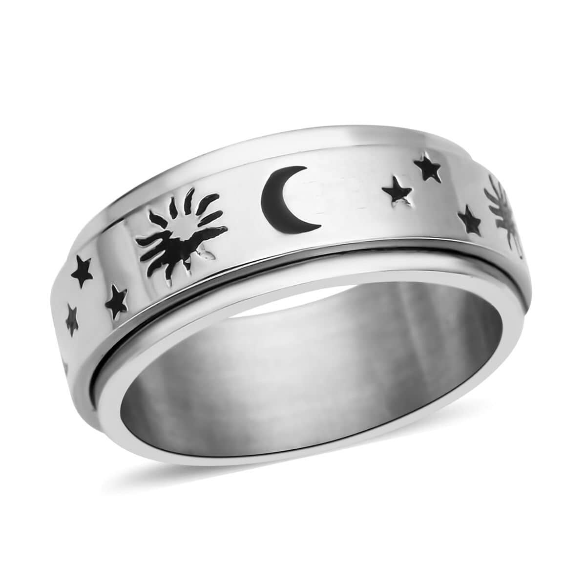 Enameled Celestial Spinner Band Ring in Stainless Steel (Size 10.0) image number 0