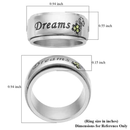Green Austrian Crystal and Enameled Dreams Engraved Spinner Ring in Stainless Steel (Size 10.0) image number 5