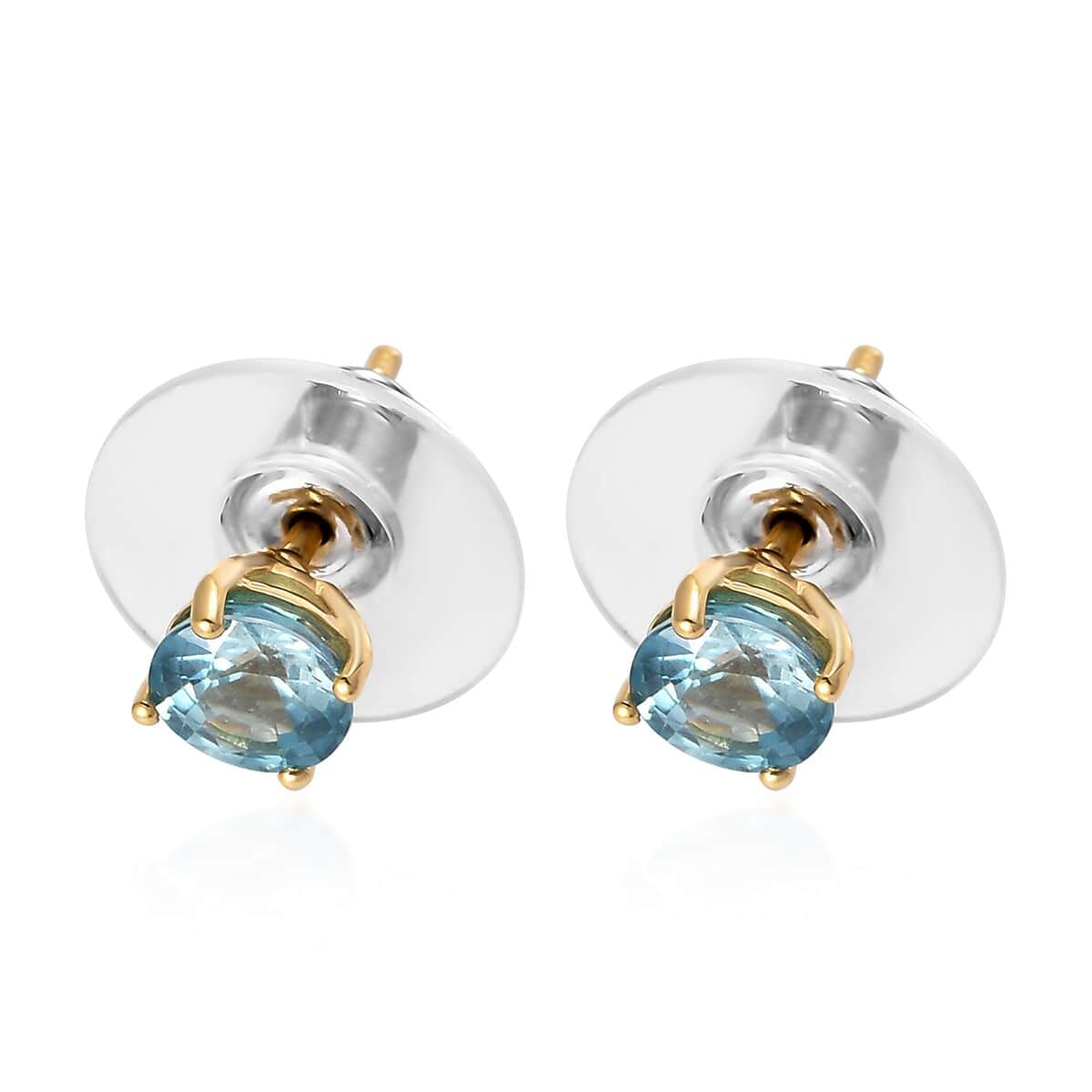 Premium Cambodian Blue Zircon Solitaire Stud Earrings in Vermeil Yellow Gold Over Sterling Silver 2.10 ctw image number 3