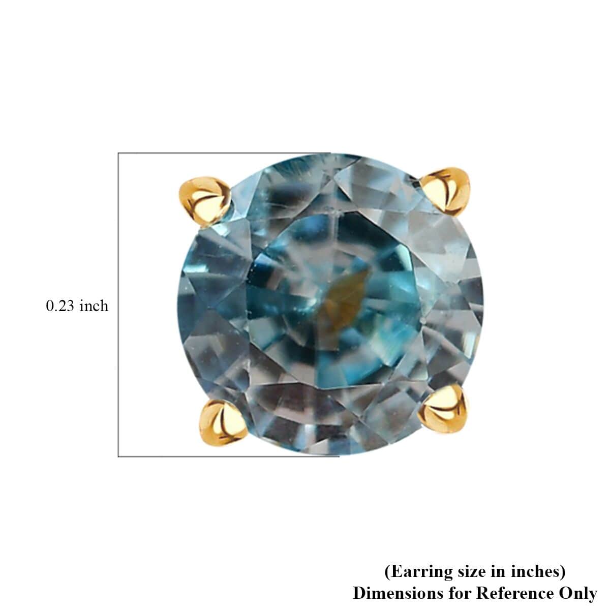 Premium Cambodian Blue Zircon Solitaire Stud Earrings in Vermeil Yellow Gold Over Sterling Silver 2.10 ctw image number 4