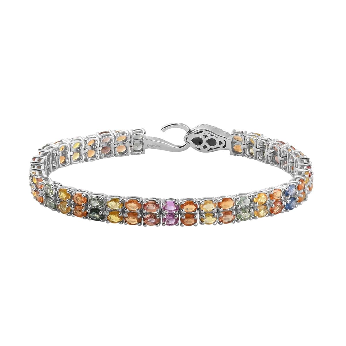 Multi Sapphire and Natural Thai Black Spinel Double-Row Double-Row Tennis Bracelet in Platinum Over Sterling Silver (7.25 In) 11.70 Grams 16.20 ctw image number 0