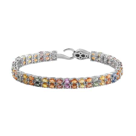 Multi Sapphire and Thai Black Spinel Double-Row Double-Row Tennis Bracelet in Platinum Over Sterling Silver (7.25 In) 16.20 ctw image number 0