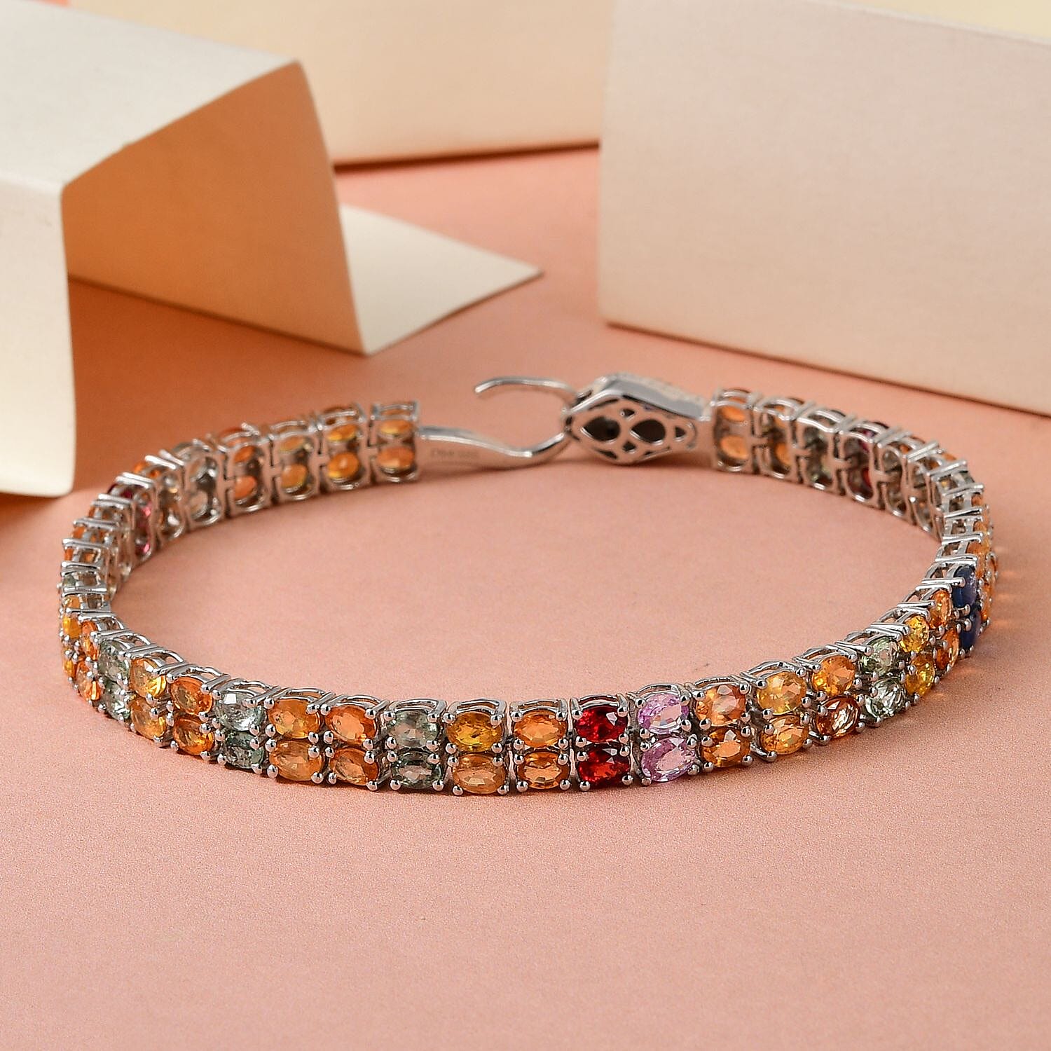 Multi Sapphire and Thai Black Spinel Double-Row Double-Row Tennis Bracelet in Platinum Over Sterling Silver (7.25 In) 16.20 ctw