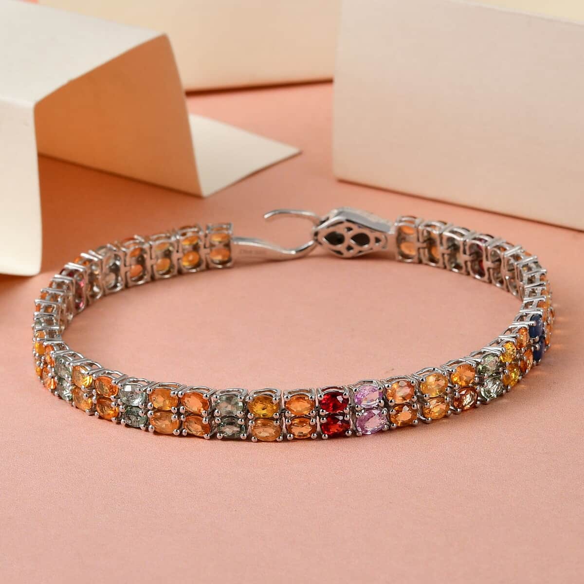 Multi Sapphire and Natural Thai Black Spinel Double-Row Double-Row Tennis Bracelet in Platinum Over Sterling Silver (7.25 In) 11.70 Grams 16.20 ctw image number 1