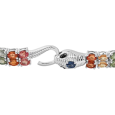 Multi Sapphire and Thai Black Spinel Double-Row Double-Row Tennis Bracelet in Platinum Over Sterling Silver (7.25 In) 16.20 ctw