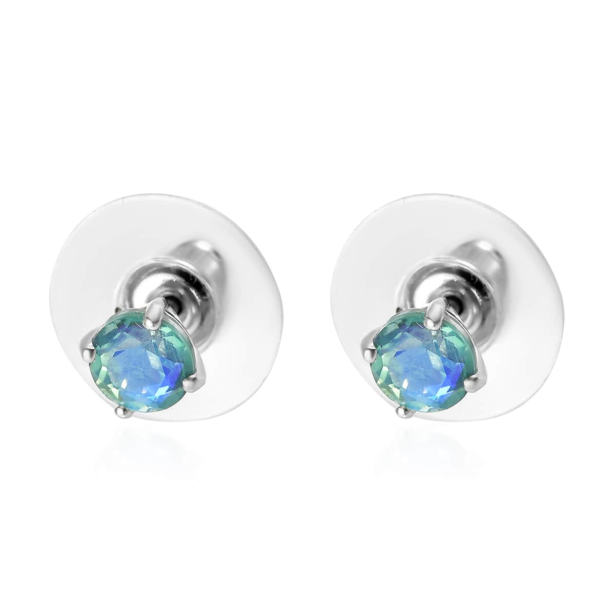 Peacock Quartz Solitaire Stud Earrings in Sterling Silver 1.25 ctw image number 3