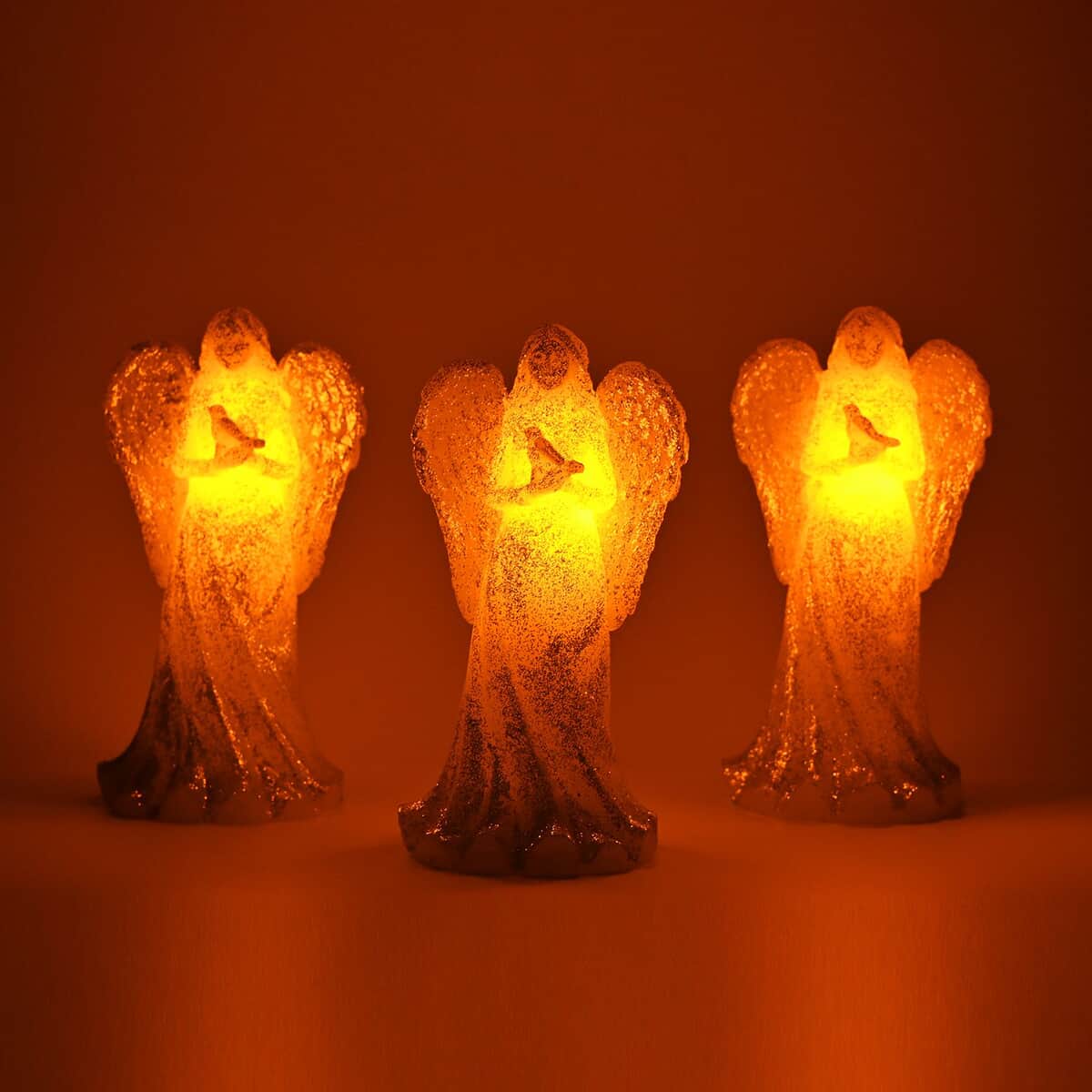 Set of 3 Wax Angels with LED Light image number 1