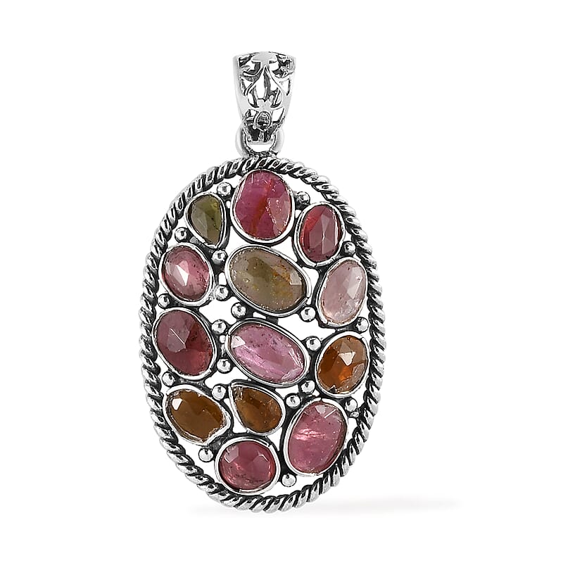 Artisan Crafted Polki Cut Multi-Tourmaline Pendant in Sterling Silver 5.00 ctw