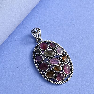 Artisan Crafted Polki Cut Multi-Tourmaline Pendant in Sterling Silver 5.00 ctw
