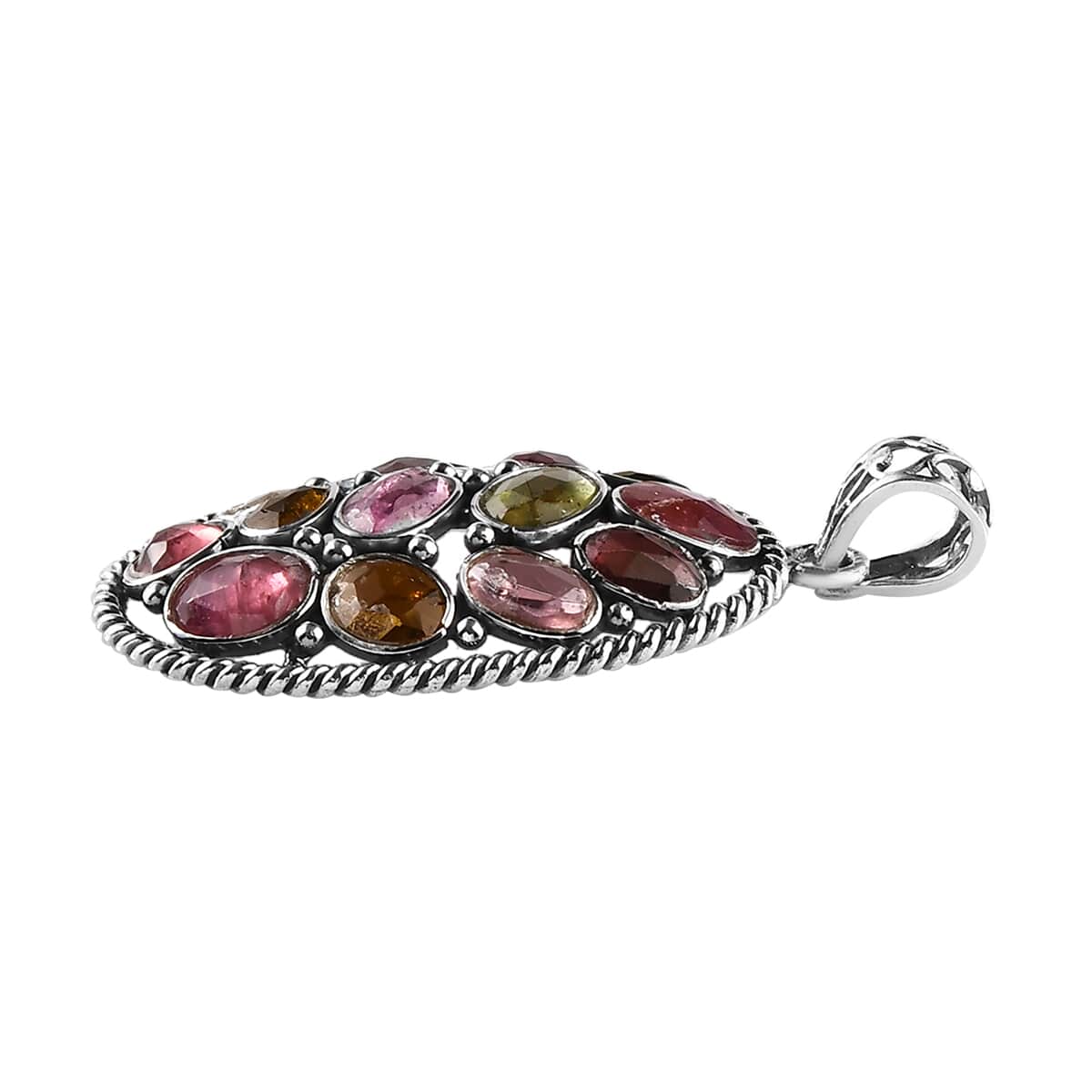 Artisan Crafted Polki Cut Multi-Tourmaline Pendant in Sterling Silver 5.00 ctw image number 3
