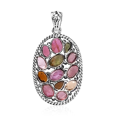 Artisan Crafted Polki Cut Multi-Tourmaline Pendant in Sterling Silver 5.00 ctw