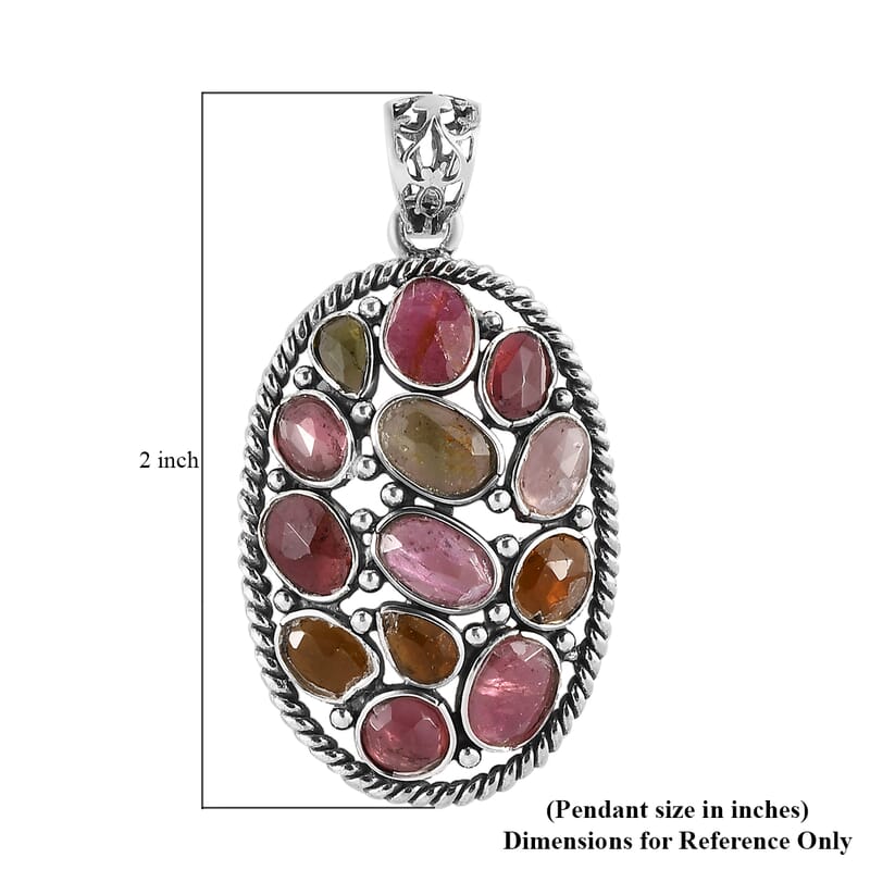 Artisan Crafted Polki Cut Multi-Tourmaline Pendant in Sterling Silver 5.00 ctw