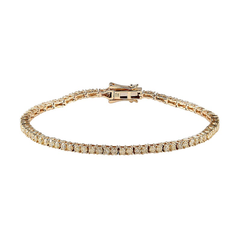 Luxoro 10K Yellow Gold I2-I3 Natural Yellow Diamond Tennis Bracelet (7.25 In) 7.35 Grams 3.00 ctw
