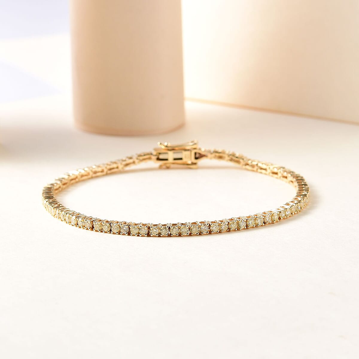 Luxoro 10K Yellow Gold I2-I3 Natural Yellow Diamond Tennis Bracelet (7.25 In) 7.35 Grams 3.00 ctw image number 1