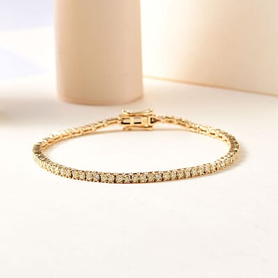 Luxoro 10K Yellow Gold I2-I3 Natural Yellow Diamond Tennis Bracelet (7.25 In) 7.35 Grams 3.00 ctw