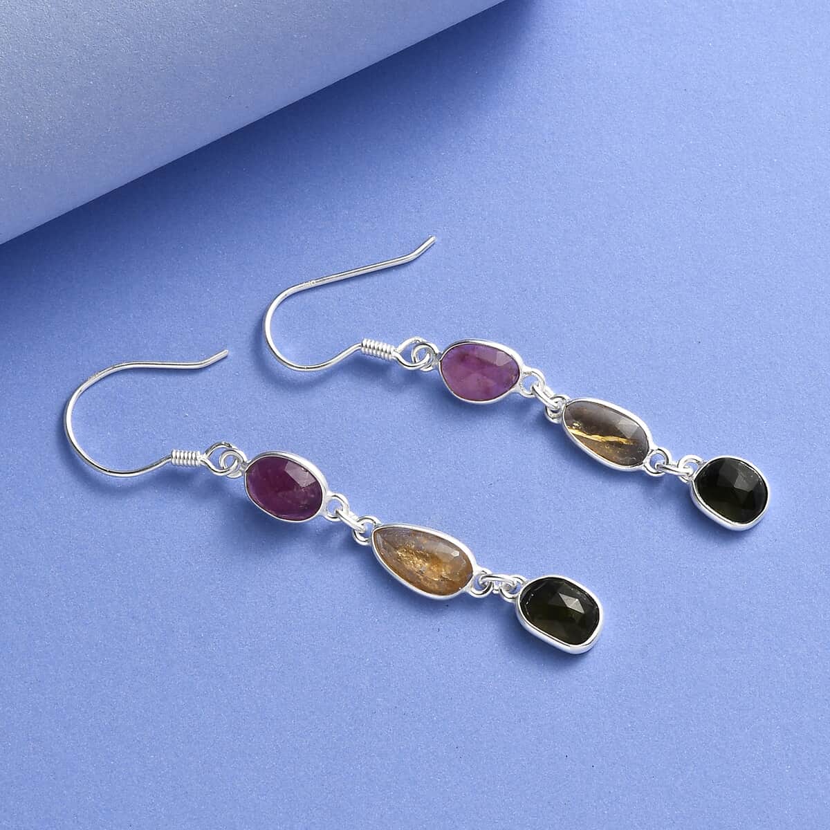 Artisan Crafted Multi-Tourmaline Dangle Earrings in Sterling Silver 3.90 ctw image number 1
