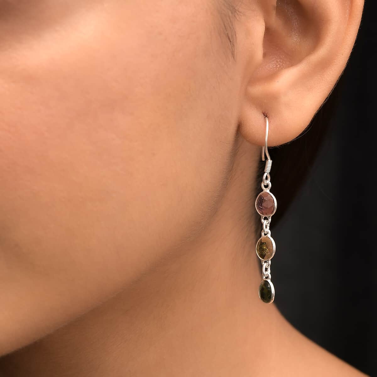 Artisan Crafted Multi-Tourmaline Dangle Earrings in Sterling Silver 3.90 ctw image number 2