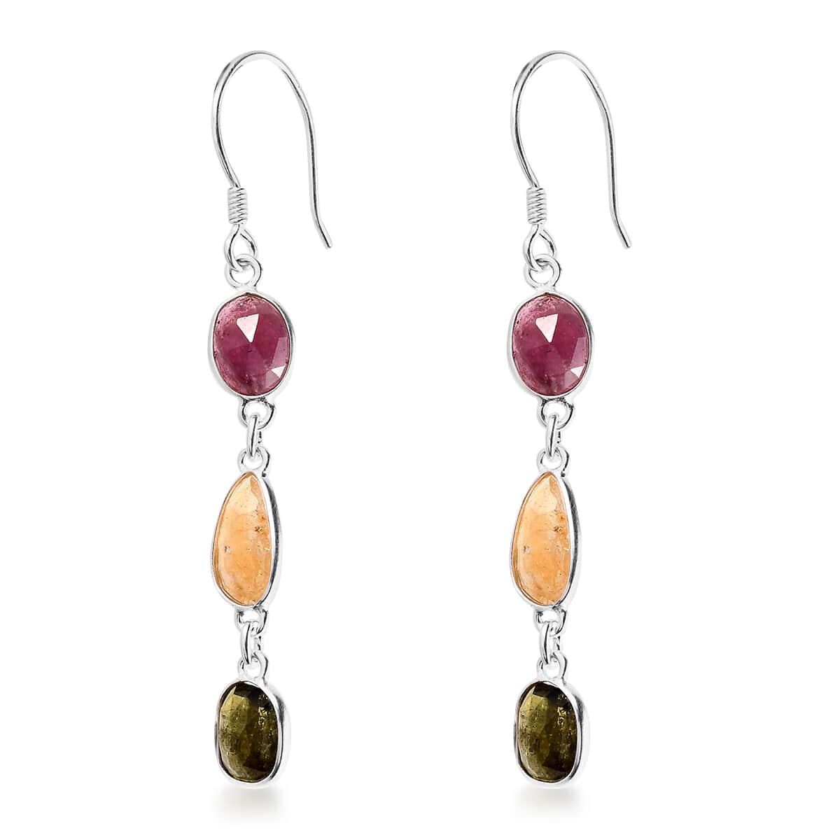 Artisan Crafted Multi-Tourmaline Dangle Earrings in Sterling Silver 3.90 ctw image number 3