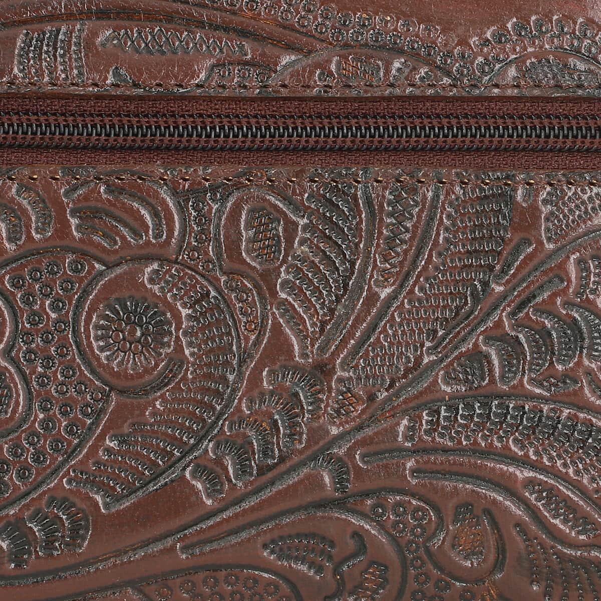 Handcrafted Black Embossed Genuine Leather RFID Protected Women's Zip Around Wallet image number 6