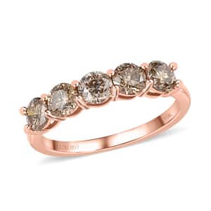 Luxoro 10K Rose Gold Natural Champagne Diamond Five Stone Ring, Wedding Band Ring, Promise Rings For Women 1.00 ctw (Size 10)