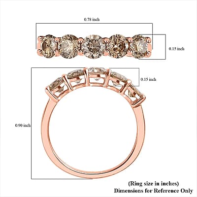 Luxoro 10K Rose Gold Natural Champagne Diamond 1.00 ctw Five Stone Ring, Wedding Band Ring, Promise Rings For Women (Size 7.0)